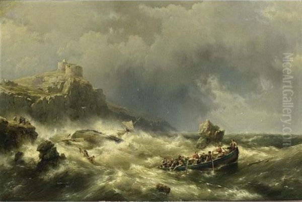 A Shipwreck Near The Coast Oil Painting by Hermanus Koekkoek