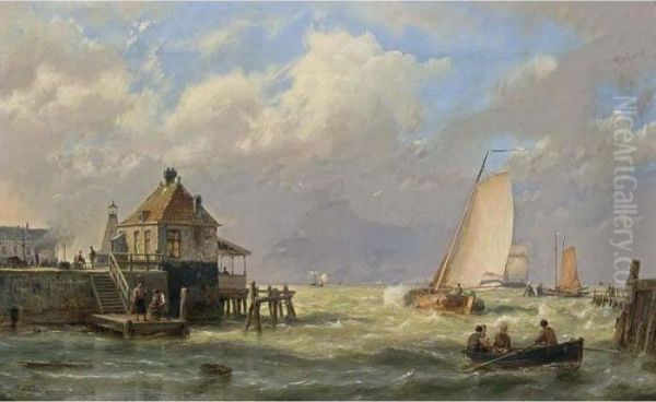 Entering The Harbour Oil Painting by Hermanus Koekkoek