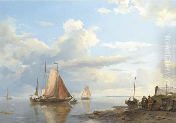 Shipping In A Calm Oil Painting by Hermanus Koekkoek