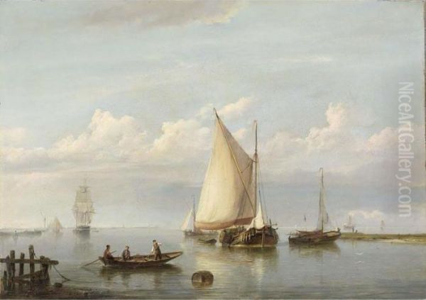 Shipping In An Estuary Oil Painting by Hermanus Koekkoek