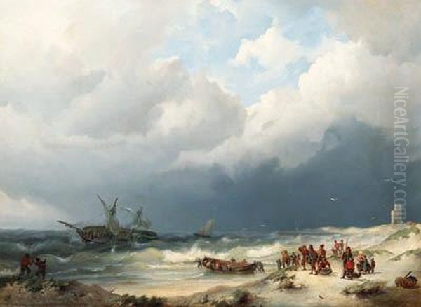 To The Rescue Oil Painting by Hermanus Koekkoek