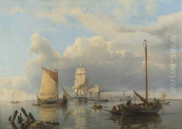 Shipping On The Scheldt With Antwerp In The Background Oil Painting by Hermanus Koekkoek