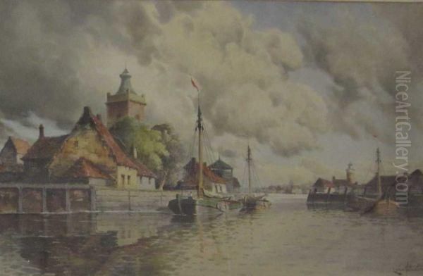 Gorrinheim On The Maas Oil Painting by Hermanus Jr. Koekkoek