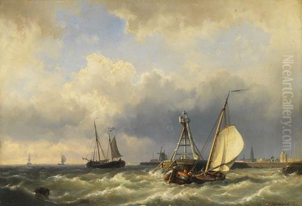 Ausfahrt Aus Dem Hafen Von Enkhuizen Oil Painting by Hermanus Jr. Koekkoek