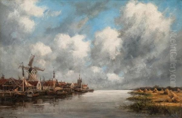 Harbour View Oil Painting by Hermanus Jr. Koekkoek