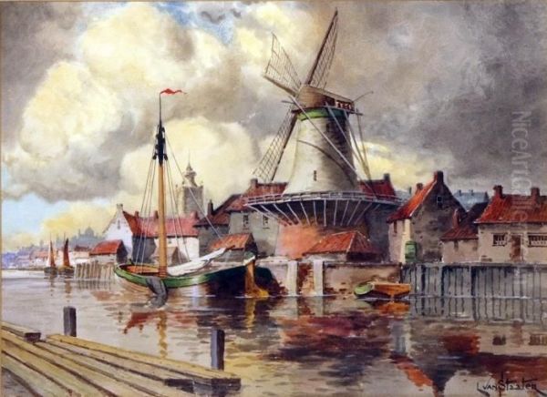 River Landscape Views Of Amsterdam Oil Painting by Hermanus Jr. Koekkoek