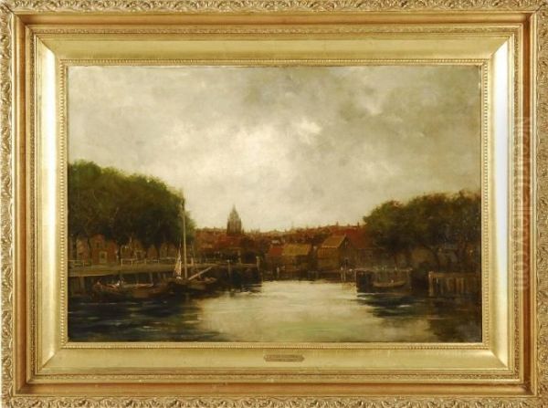 Holland Canal Oil Painting by Hermanus Jr. Koekkoek