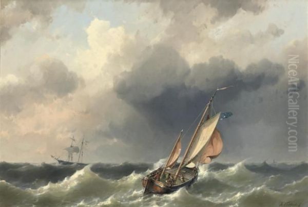 Shipping Of The Coast Of Texel Oil Painting by Hermanus Jr. Koekkoek