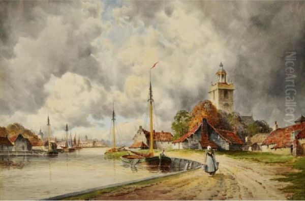 Middelburgh; Schiedam Oil Painting by Hermanus Jr. Koekkoek