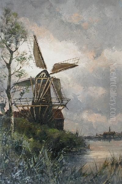 'near Muiden, Holland'; 'old Rotterdam,holland', A Pair Oil Painting by Hermanus Jr. Koekkoek