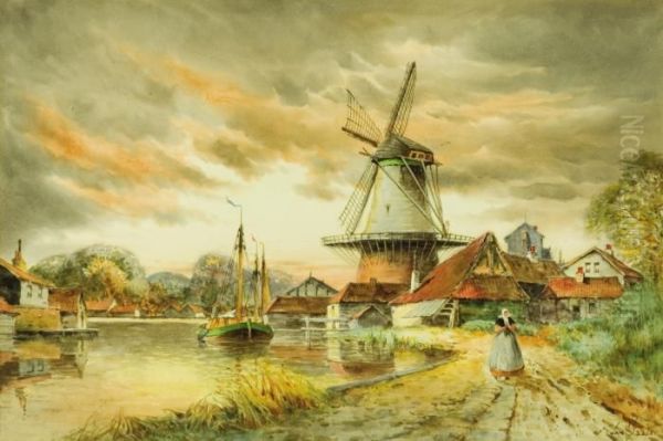 Dutch Scene Oil Painting by Hermanus Jr. Koekkoek