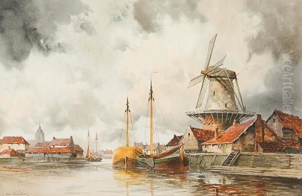 Papendrecht On The Maas Oil Painting by Hermanus Jr. Koekkoek