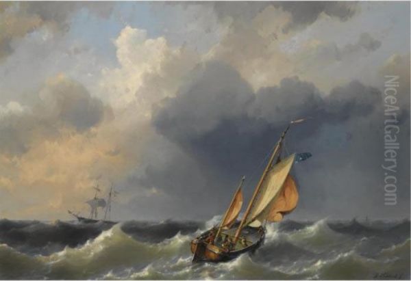 Texel Fishermen In Stormy Weather Oil Painting by Hermanus Jr. Koekkoek