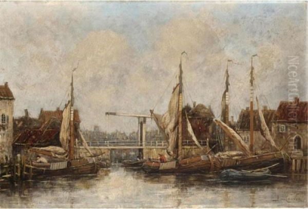 The Old Drawbridge, Zwolle Oil Painting by Hermanus Jr. Koekkoek