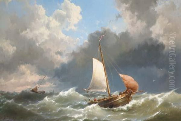 Sailing Out On Choppy Waters Oil Painting by Hermanus Jr. Koekkoek