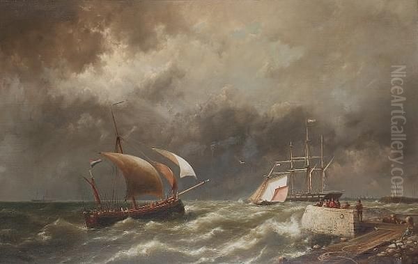 The Harbour Mouth Oil Painting by Hermanus Jr. Koekkoek