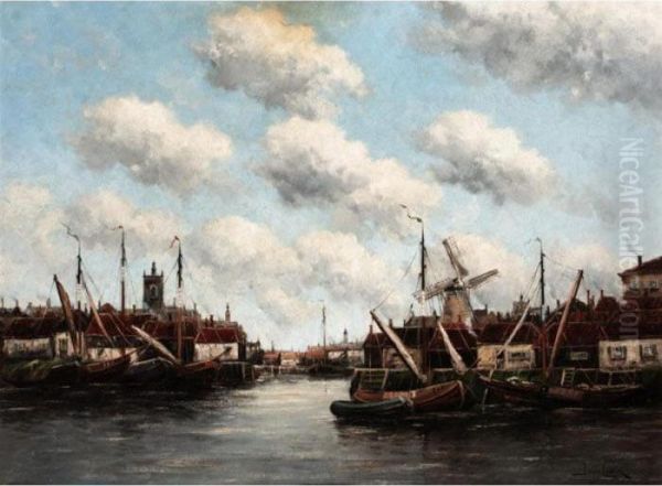 The Old Harbour, Flushing, Holland Oil Painting by Hermanus Jr. Koekkoek