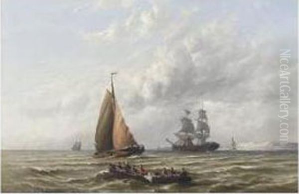 Shipping In A Calm Oil Painting by Hermanus Jr. Koekkoek