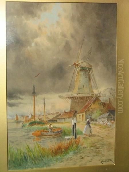 'papendrecht' And 'amsterdam' Oil Painting by Hermanus Jr. Koekkoek