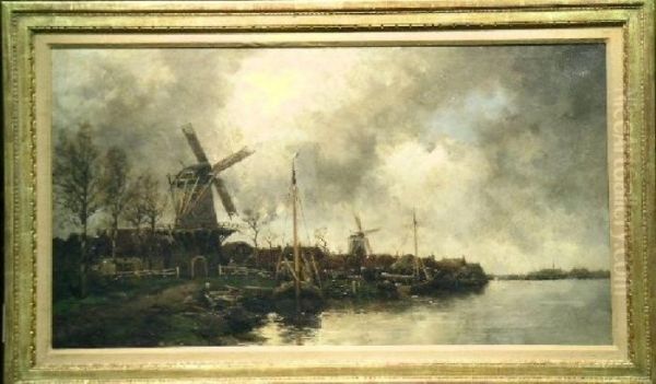 Dutch Windmills Oil Painting by Hermanus Jr. Koekkoek