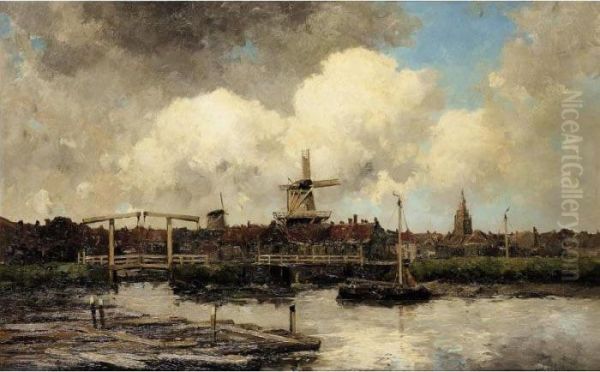 View Of A Dutch Town Oil Painting by Hermanus Jr. Koekkoek