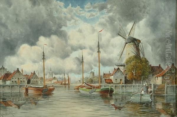 'vollendam' And 'middendam' Oil Painting by Hermanus Jr. Koekkoek