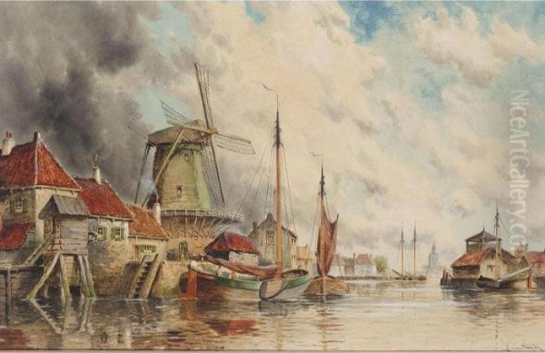 Haarlem Canal, Holland Oil Painting by Hermanus Jr. Koekkoek