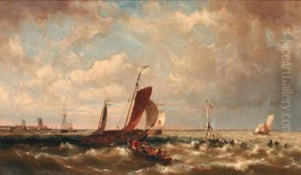 Shipping Off The Dutch Coast Oil Painting by Hermanus Jr. Koekkoek