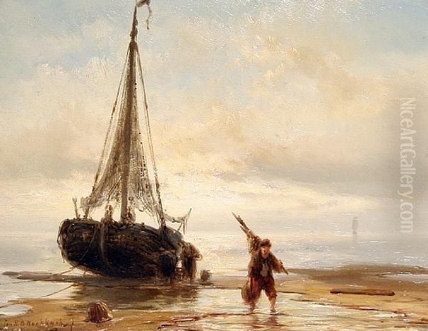 Return Of The Fishing Boat Oil Painting by Johannes Hermann Barend Koekkoek