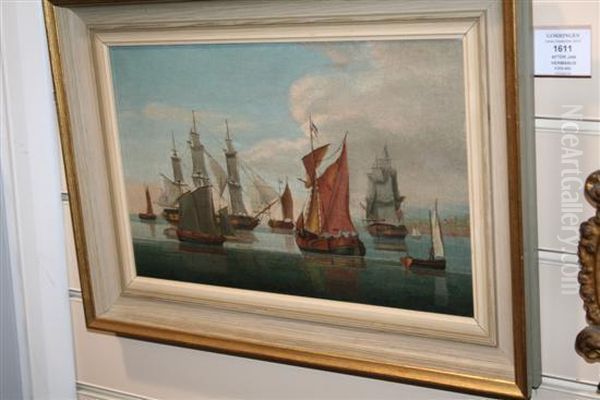 Shipping On A Calm Sea Oil Painting by Johannes Hermann Barend Koekkoek