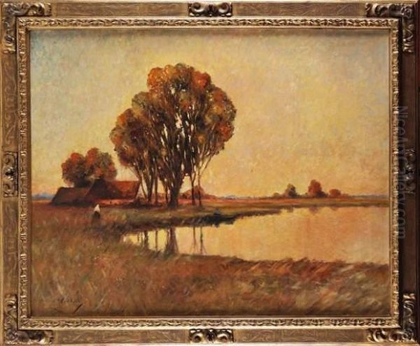 Paysage Avec Personnage Pres D'un Lac Oil Painting by Johannes Hermann Barend Koekkoek