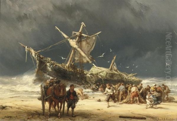 After The Storm, Near The Coast Of Texel Oil Painting by Johannes Hermann Barend Koekkoek