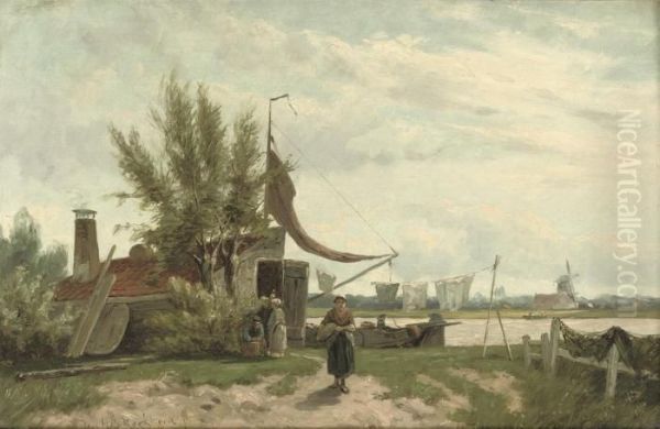 By The Canal Oil Painting by Johannes Hermann Barend Koekkoek