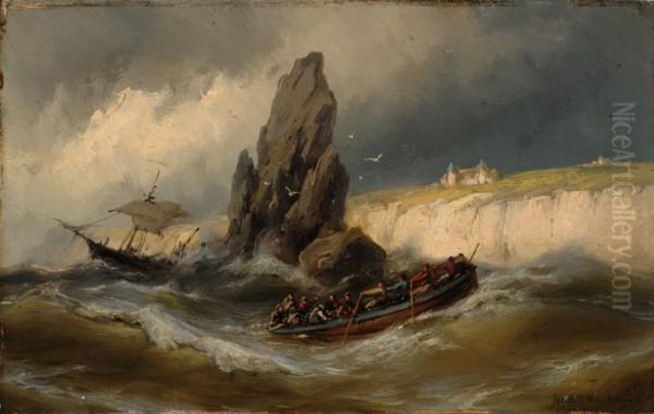 Shipwreck On The Englishshore Oil Painting by Johannes Hermann Barend Koekkoek