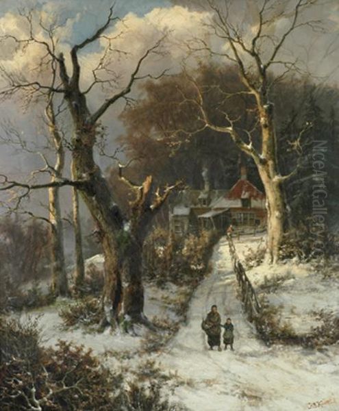 Winter Scene Oilon Canvas Signed
 'j H B Koekoek' Lower Right 76 X 52 Cm Provenance:private Collection 
Melbourne Oil Painting by Johannes Hermann Barend Koekkoek