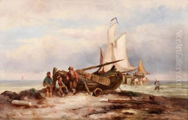 Kustlandskap Med Fiskare Oil Painting by Johannes Hermann Barend Koekkoek