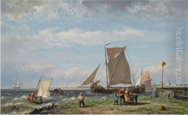 Shipping On The Zuiderzee Oil Painting by Johannes Hermann Barend Koekkoek