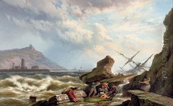 The Rescue Oil Painting by Johannes Hermann Barend Koekkoek