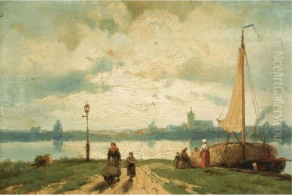 A View Of Maassluis Oil Painting by Johannes Hermann Barend Koekkoek