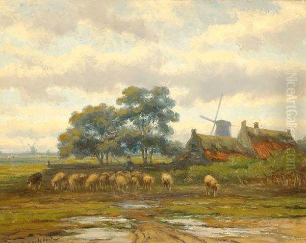 A Flock Of Sheep Oil Painting by Johannes Hermann Barend Koekkoek