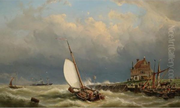 Zuyder Zee-blowing Fresh Oil Painting by Johannes Hermann Barend Koekkoek