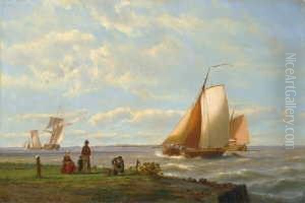 Fischerboote An Der Kuste. 
Signiert Und Datiert Unten Links: Jan H. B. Koekkoek 1868. Ol Auf 
Leinwand. H 36; B 54 Cm. Oil Painting by Johannes Hermann Barend Koekkoek