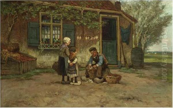 Watching The Farmwork Oil Painting by Johannes Hermann Barend Koekkoek