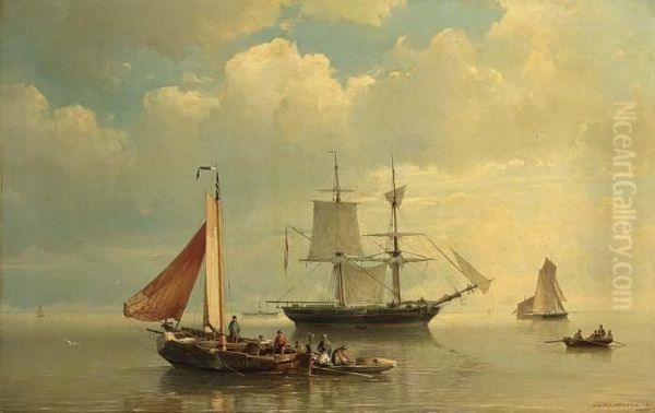 Shipping On The Zuiderzee Oil Painting by Johannes Hermann Barend Koekkoek