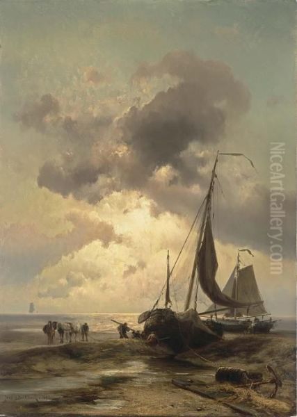 Boat Oil Painting by Johannes Hermann Barend Koekkoek