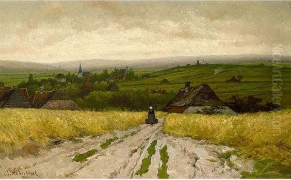 A Peasant Woman On A Path In An Extensive Hilly Landscape Oil Painting by Johannes Hermann Barend Koekkoek