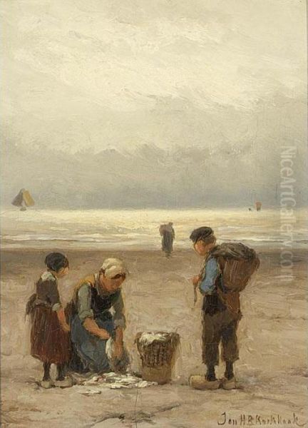 Sorting The Catch Oil Painting by Johannes Hermann Barend Koekkoek