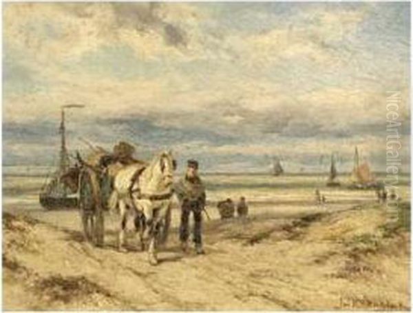 Returning Home With The Catch Oil Painting by Johannes Hermann Barend Koekkoek