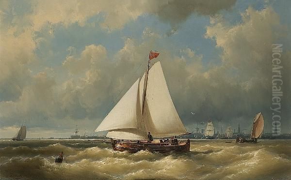 A Dutch Pink Off Utrecht Oil Painting by Johannes Hermann Barend Koekkoek