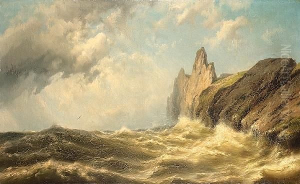 A Coastal Scene, Possibly Off The Needles Oil Painting by Johannes Hermann Barend Koekkoek